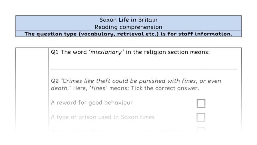 Reading comprehension VRSIPE - Saxon Life in Britain