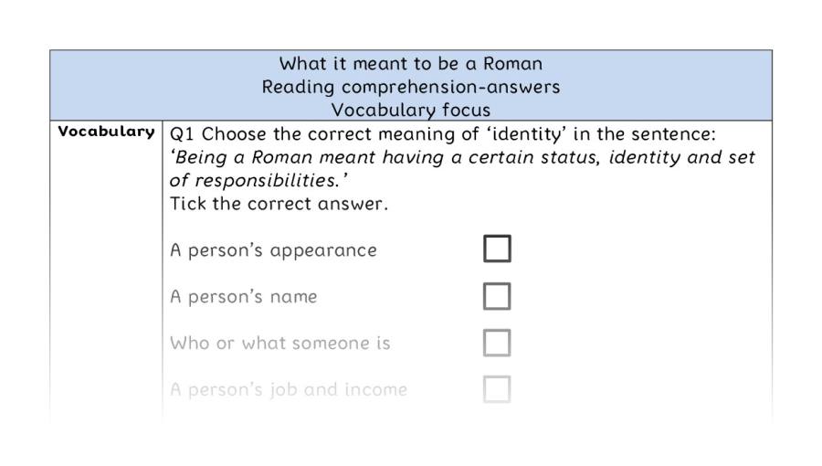 Reading comprehension - vocabulary - What it meant to be a Roman - answers