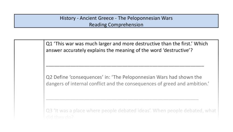 Reading Comprehension-The Peloponnesian Wars-VRSIPE Focus