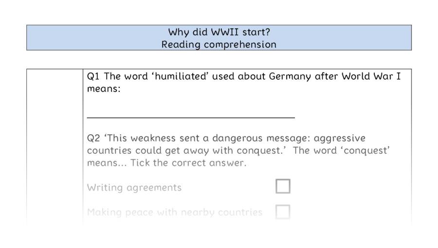 Reading comprehension - VRSIPE - Why did WWII begin