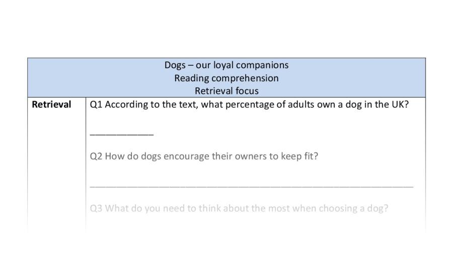 Reading comprehension - Dogs our loyal companions - retrieval