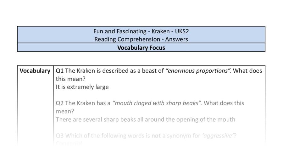 Reading Comprehension-Kraken-vocabulary Focus-answers