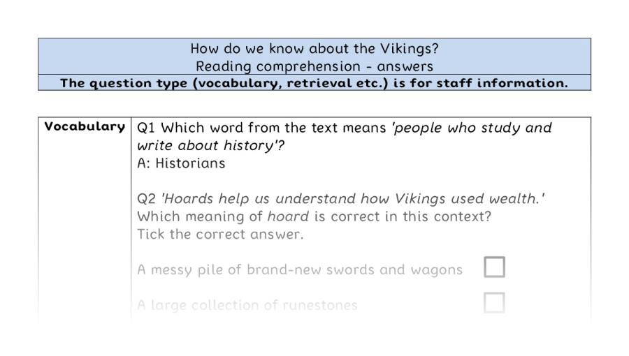 Reading comprehension - VRSIPE - How do we know about the Vikings - answers