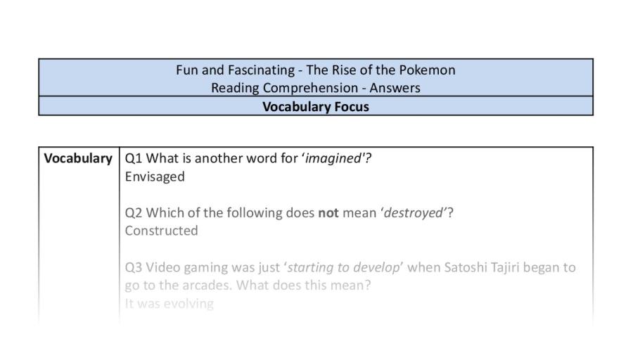 Reading Comprehension - The Rise of the Pokemon - Highlight Series 2 - Vocabulary Focus