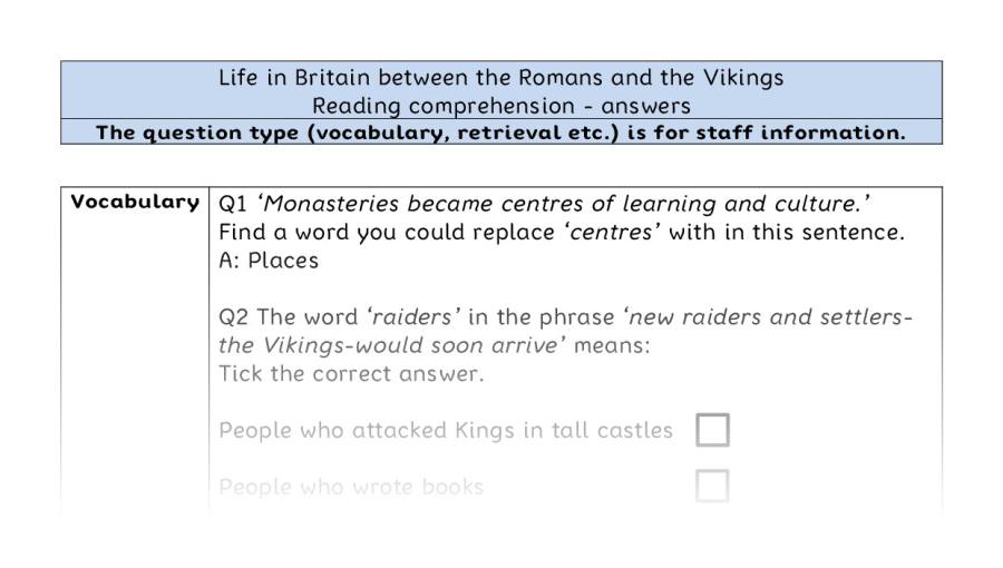 Reading comp-VRSIPE-Life in Britain between the Romans and the Vikings - answers
