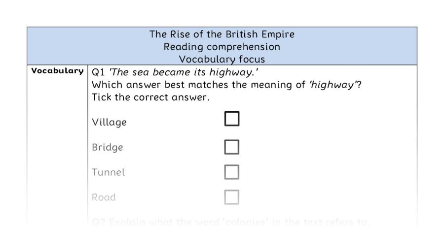 Reading comprehension - vocabulary - The Rise of the British Empire