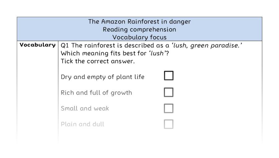 Reading comprehension - vocabulary - The Amazon Rainforest in danger