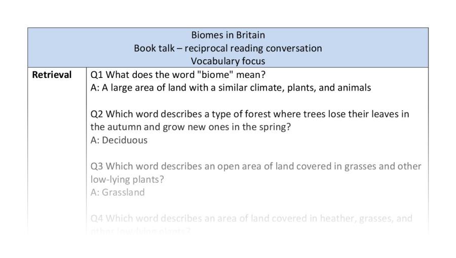 Reciprocal reading - vocabulary - biomes in Britain