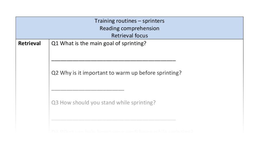 Reading comprehension - retrieval - Training routines - sprinters