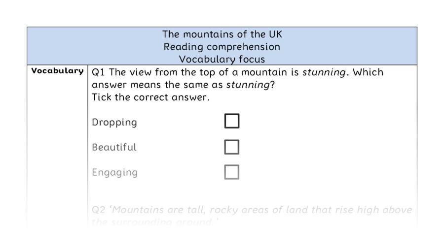 Reading comprehension - vocabulary - The mountains of the UK