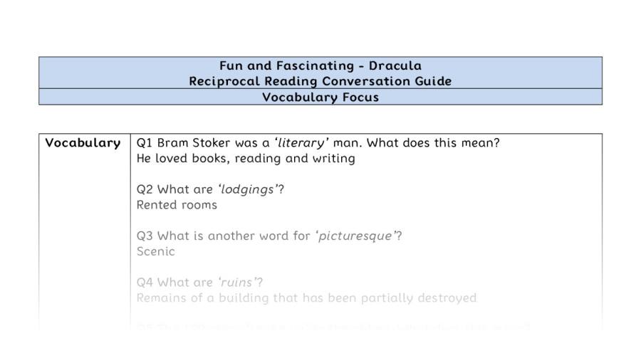 Reciprocal Reading Conversation - Dracula - Highlight Series 2 - Vocabulary Focus