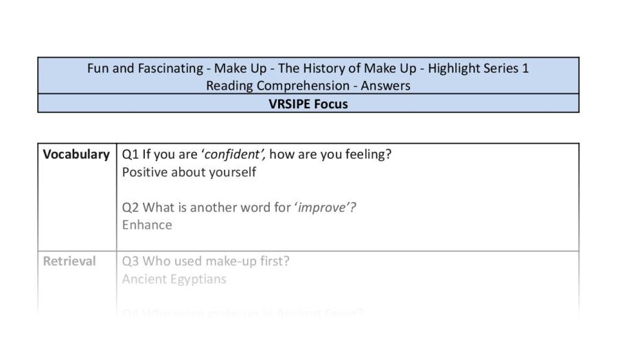 Reading Comprehension - The History of Make Up - Highlight Series 1 - VRSIPE Focus