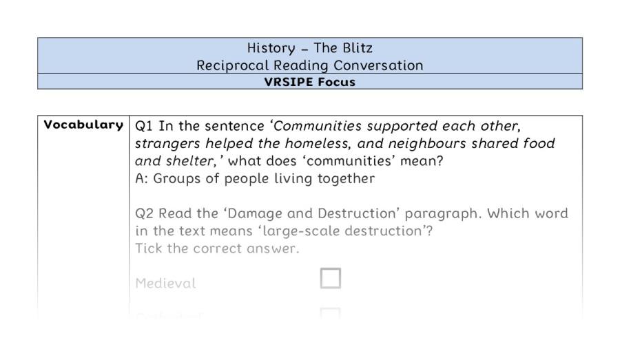 The Blitz - Reciprocal Reading Conversation - VRSIPE Focus