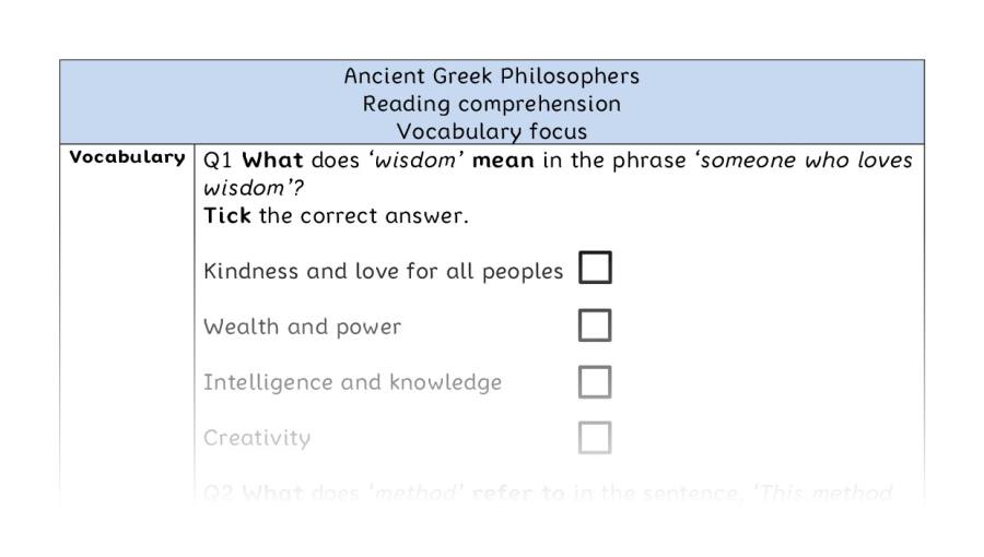 Reading comprehension - vocabulary - Ancient Greek Philosophers