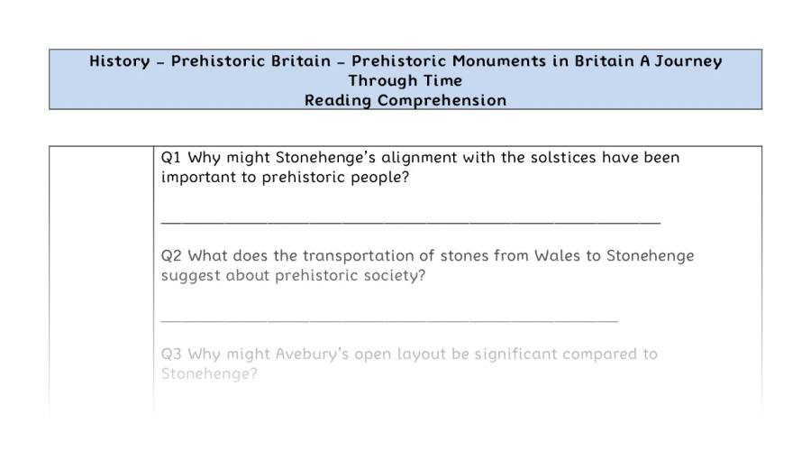 Reading Comprehension-Prehistoric Monuments in Britain-A Journey Through Time-inference Focus