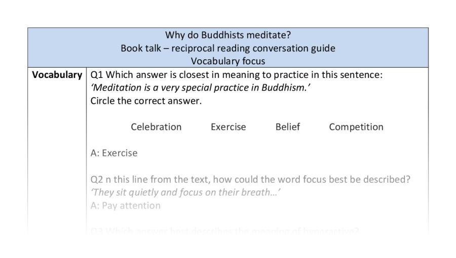 Reciprocal reading - vocabulary - Why do Buddhists meditate