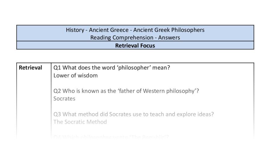 Reading Comprehension - Ancient Greek Philosophers - Retrieval Focus-answers