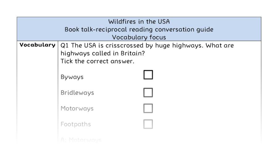 Reciprocal reading - vocabulary - Wildfires in the USA