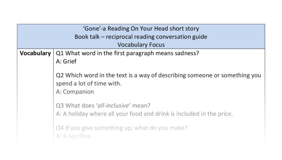 Reciprocal reading - Gone - vocabulary focus