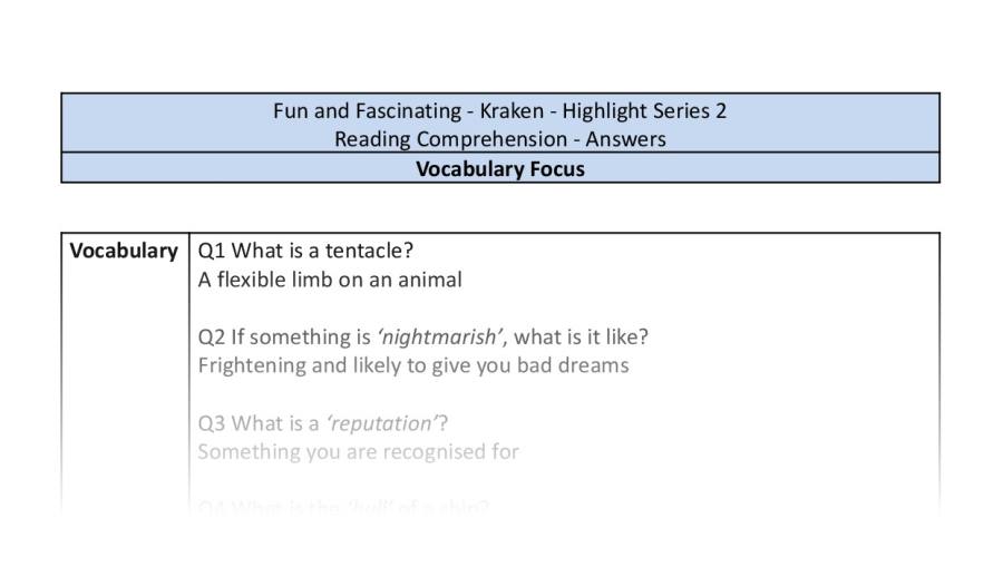 Reading Comprehension - Kraken - Highlight Series 2 - Vocabulary Focus
