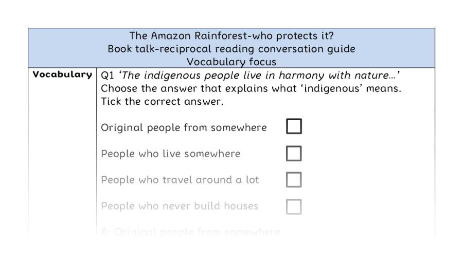 Reciprocal reading - vocabulary - The Amazon Rainforest-who protects it