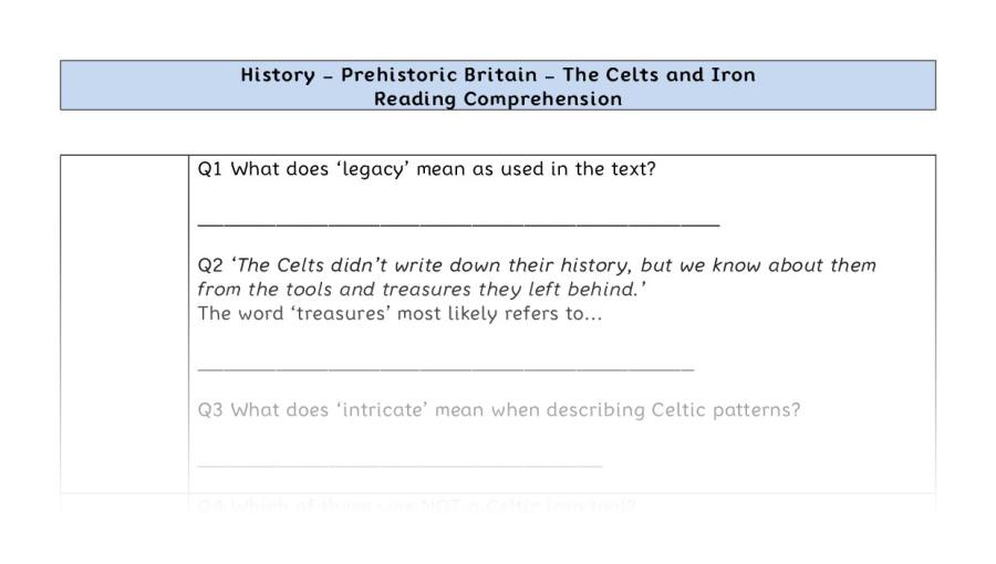 Reading Comprehension-The Celts and Iron-VRSIPE Focus