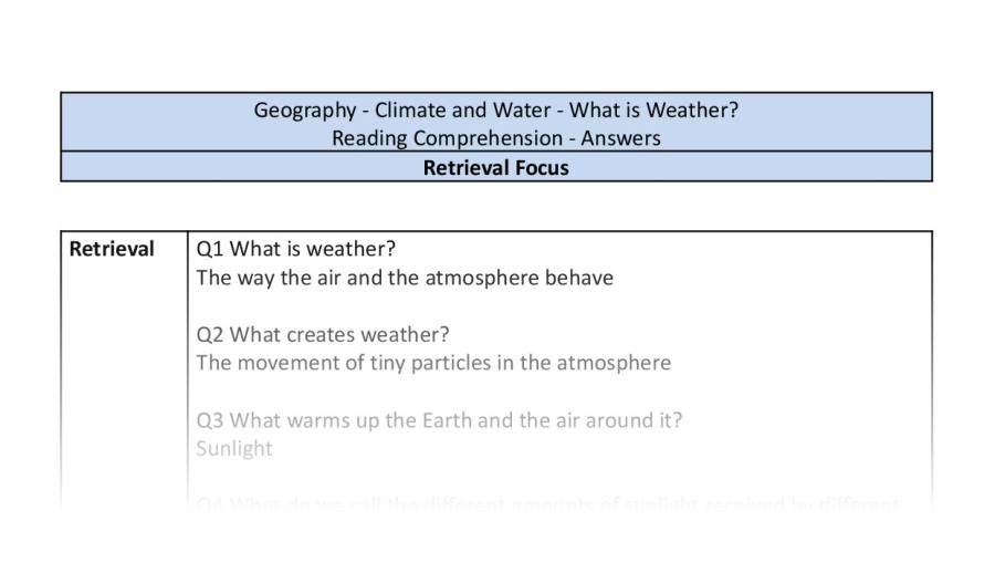 Reading comp - what is weather - retrieval focus-answers