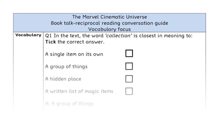 Reciprocal reading - vocabulary - The Marvel Cinematic Universe
