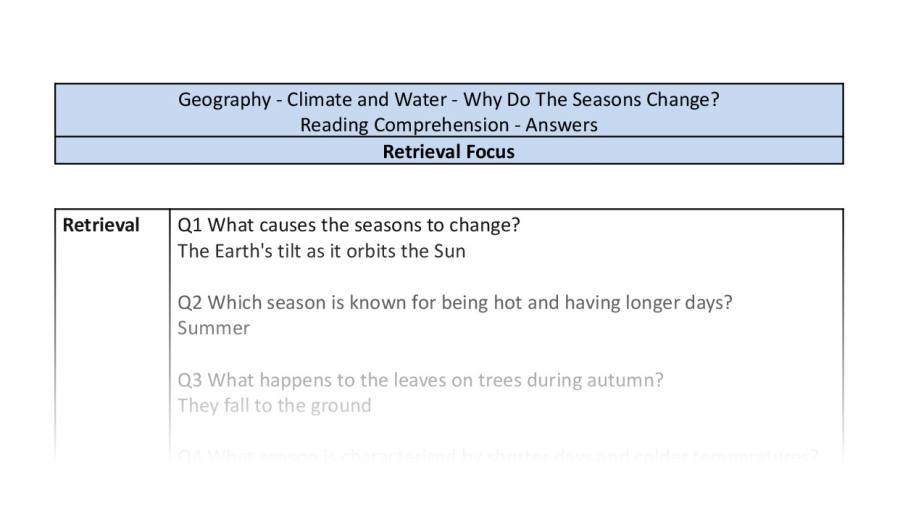 Reading comp - Why Do The Seasons Change - retrieval focus-answers