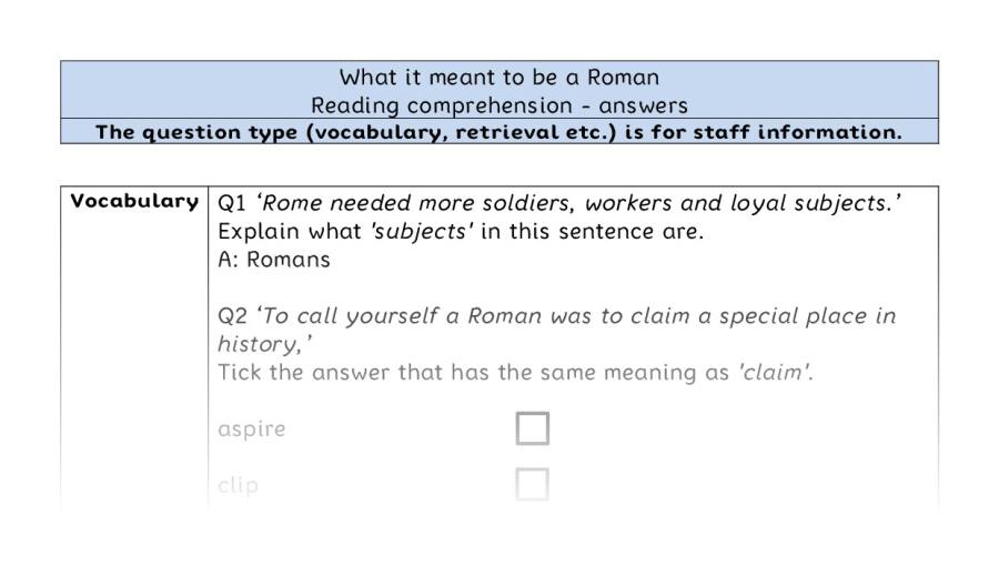 Reading comprehension VRSIPE-What it meant to be a Roman - answers
