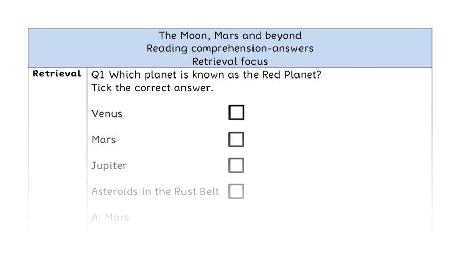 Reading comprehension - retrieval - The Moon, Mars and beyond - answers