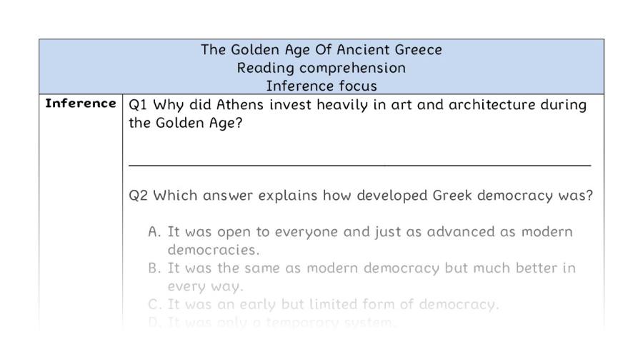 Reading comprehension - inference - The Golden Age Of Ancient Greece