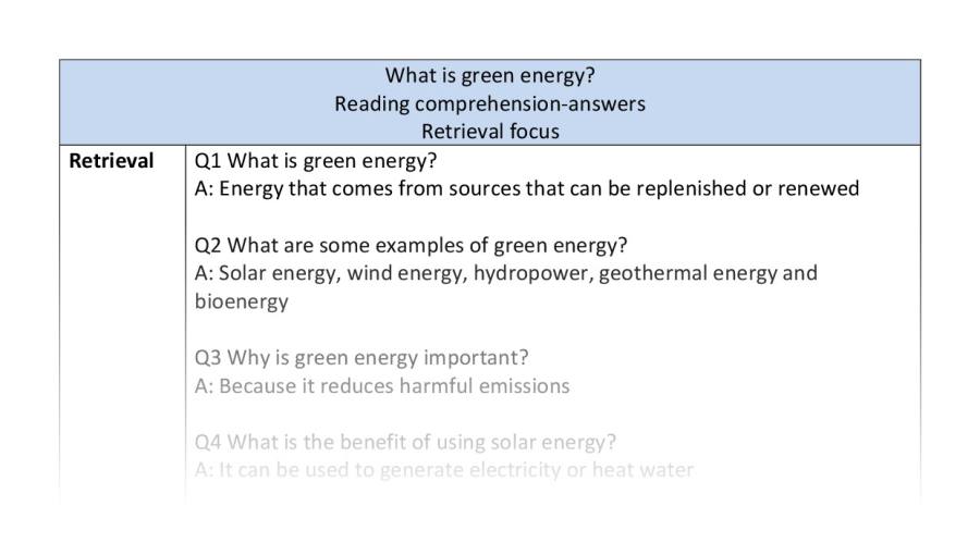 Reading comprehension - retrieval - What is green energy