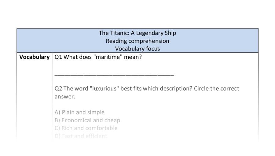 Reading comprehension-Titanic- vocabulary