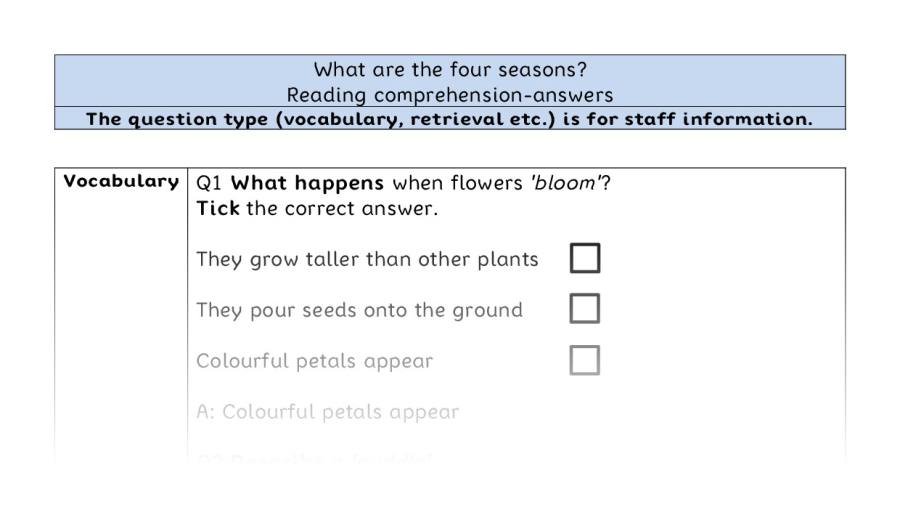Reading comp - VRSIPE - What are the four seasons - answers