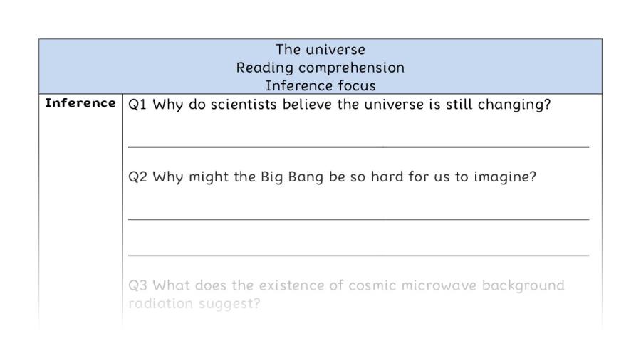 Reading comprehension - inference - The universe