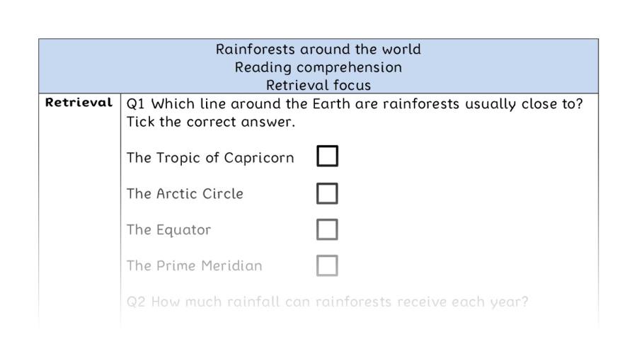 Reading comprehension - retrieval - Rainforests around the world