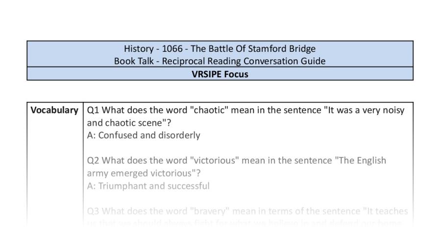 Reciprocal Reading Conversation - The Battle Of Stamford Bridge - VRSIPE Focus