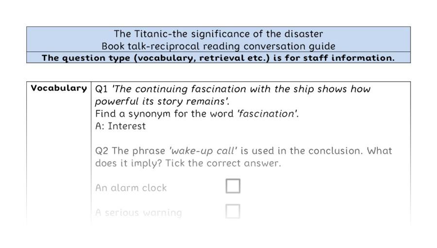 Reciprocal reading-VRSIPE-The Titanic-the significance of the disaster