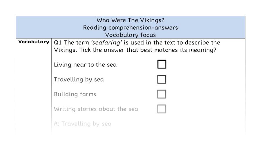 Reading comprehension - vocabulary - Who Were The Vikings - answers