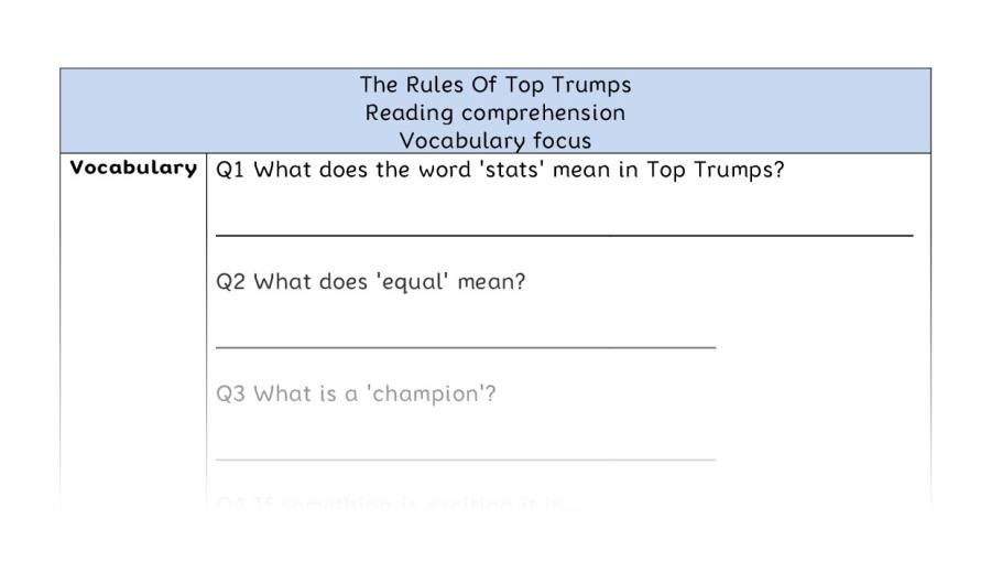 Reading comprehension - vocabulary - The Rules Of Top Trumps