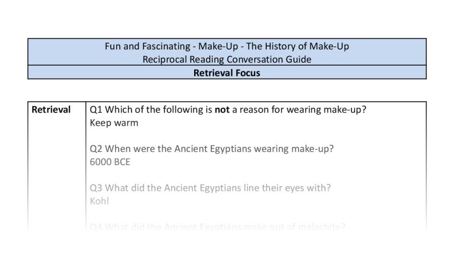 Reciprocal Reading Conversation - The History of Make-Up - Highlight Series 2 - Retrieval Focus