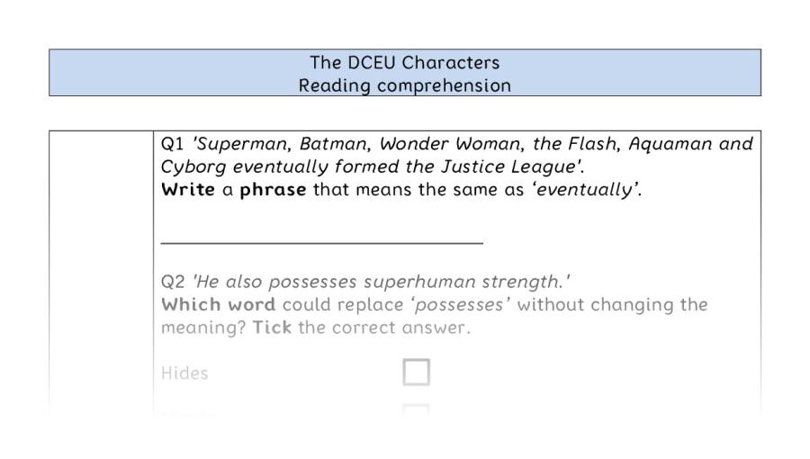 Reading comprehension - VRSIPE - The DCEU Characters