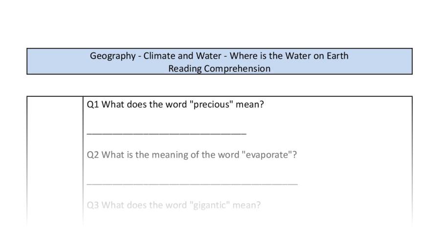 Reading comp - VRSIPE - where is the water on Earth