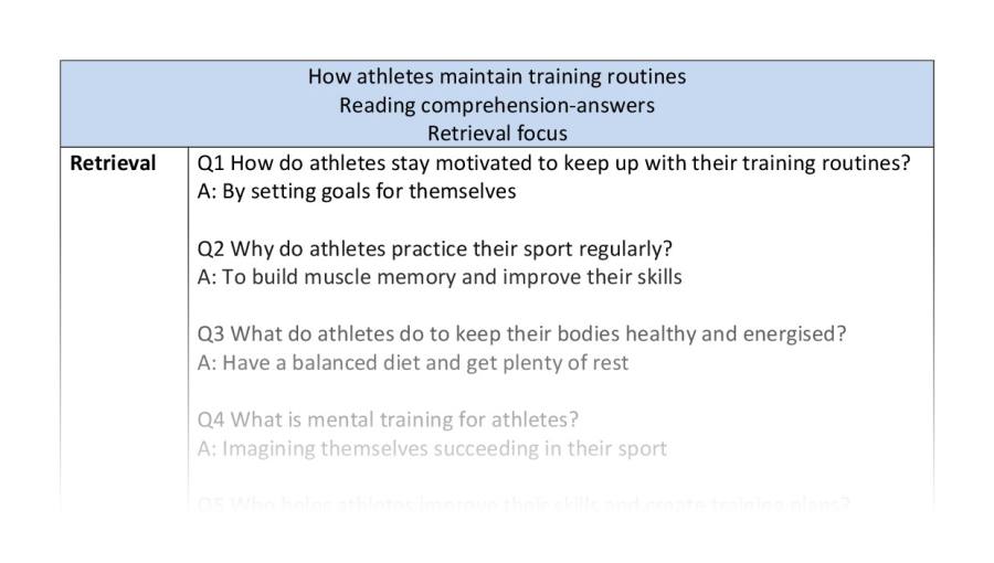Reading comprehension - retrieval - How athletes maintain training routines