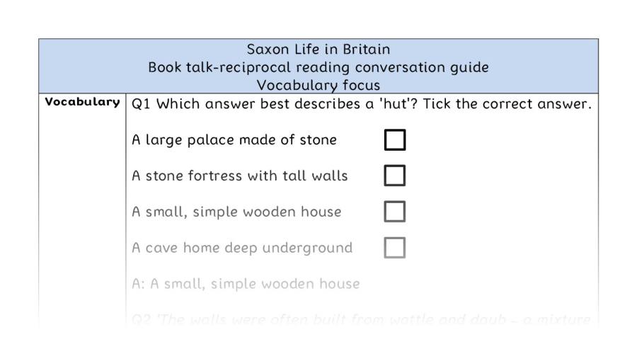Reciprocal reading - vocabulary - Saxon Life in Britain