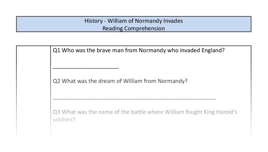Reading Comprehension-William of Normandy Invades-retrieval Focus