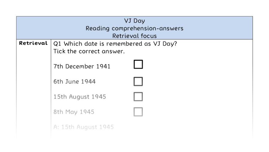 Reading comprehension - retrieval - VJ Day - answers