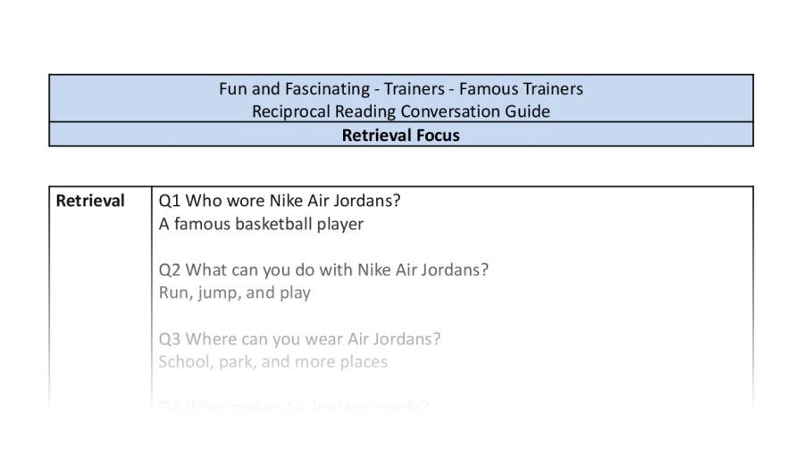 Reciprocal Reading Conversation - Famous Trainers - Retrieval Focus