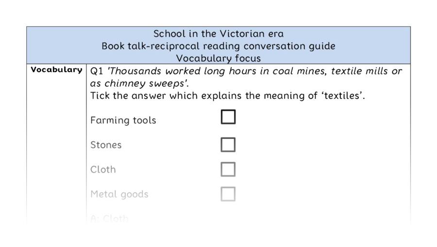 Reciprocal reading - vocabulary - School in the Victorian era